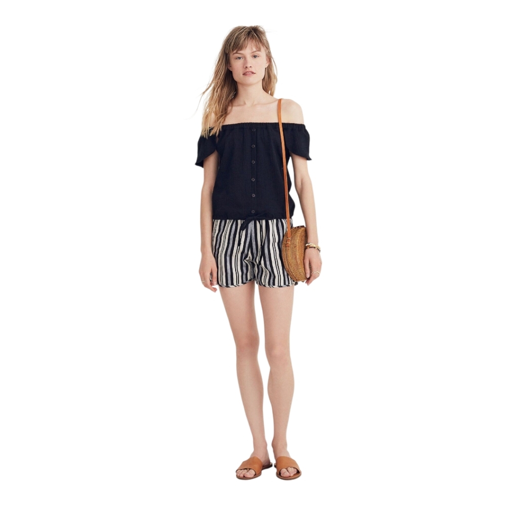 Madewell Texture & Thread Off The Shoulder Top in True Black Size Small
